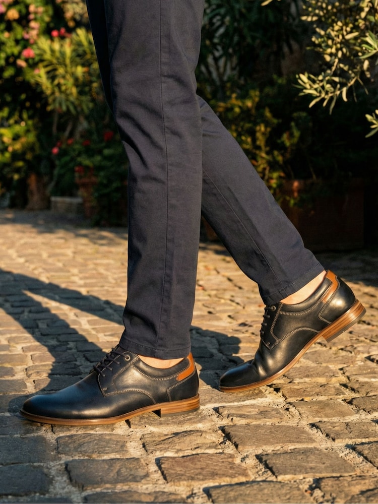 Novo Blue Naples Stitch Detail Derby Lace Up Shoes - Image 1 of 4