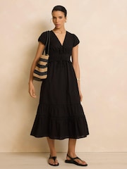Mint Velvet Black Cotton Midi Dress - Image 1 of 8
