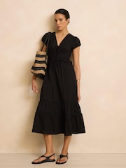 Mint Velvet Black Cotton Midi Dress - Image 5 of 8