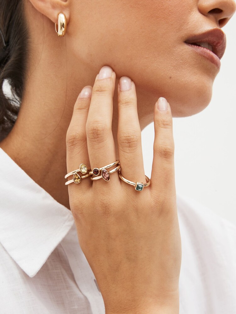 Multicoloured Gem Rings 5 Pack - Image 1 of 4