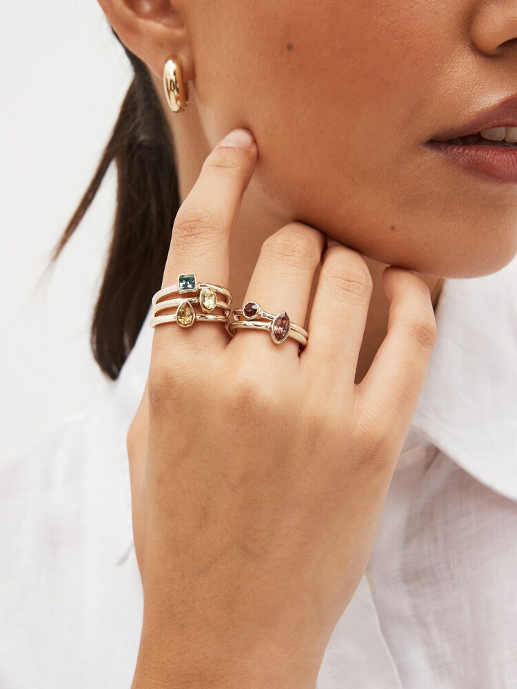 Multicoloured Gem Rings 5 Pack - Image 2 of 4
