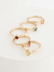 Multicoloured Gem Rings 5 Pack - Image 4 of 4