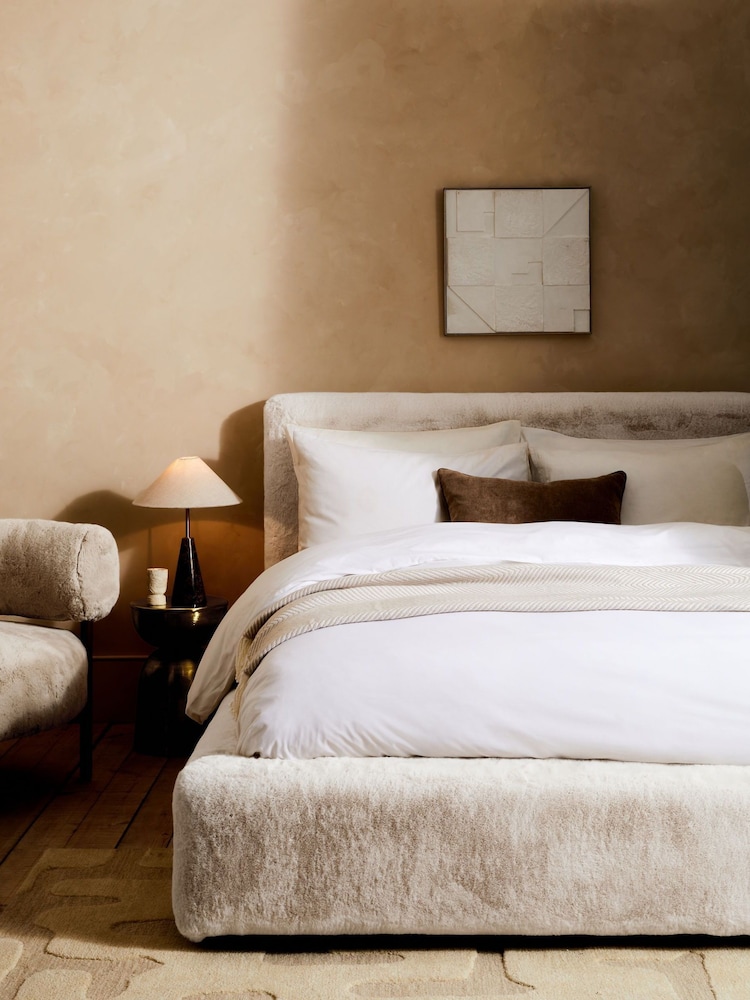 Oslo Faux Fur Oyster Houghton Upholstered Bed Frame - Image 1 of 6