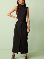 Black Smart Belted Midi Skirt - Image 2 of 7