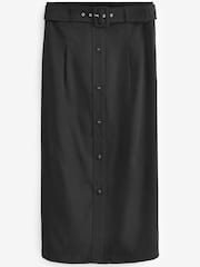 Black Smart Belted Midi Skirt - Image 6 of 7