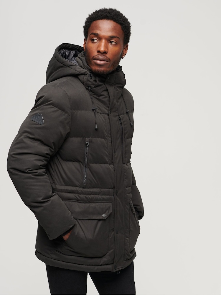 Superdry Black Hooded Parka Coat Jacket - Image 1 of 6