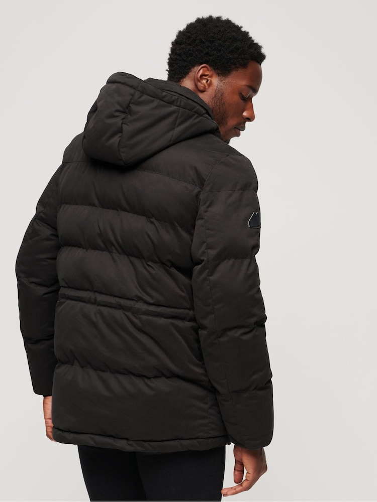 Superdry Black Hooded Parka Coat Jacket - Image 2 of 6