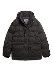 Superdry Black Hooded Parka Coat Jacket - Image 4 of 6