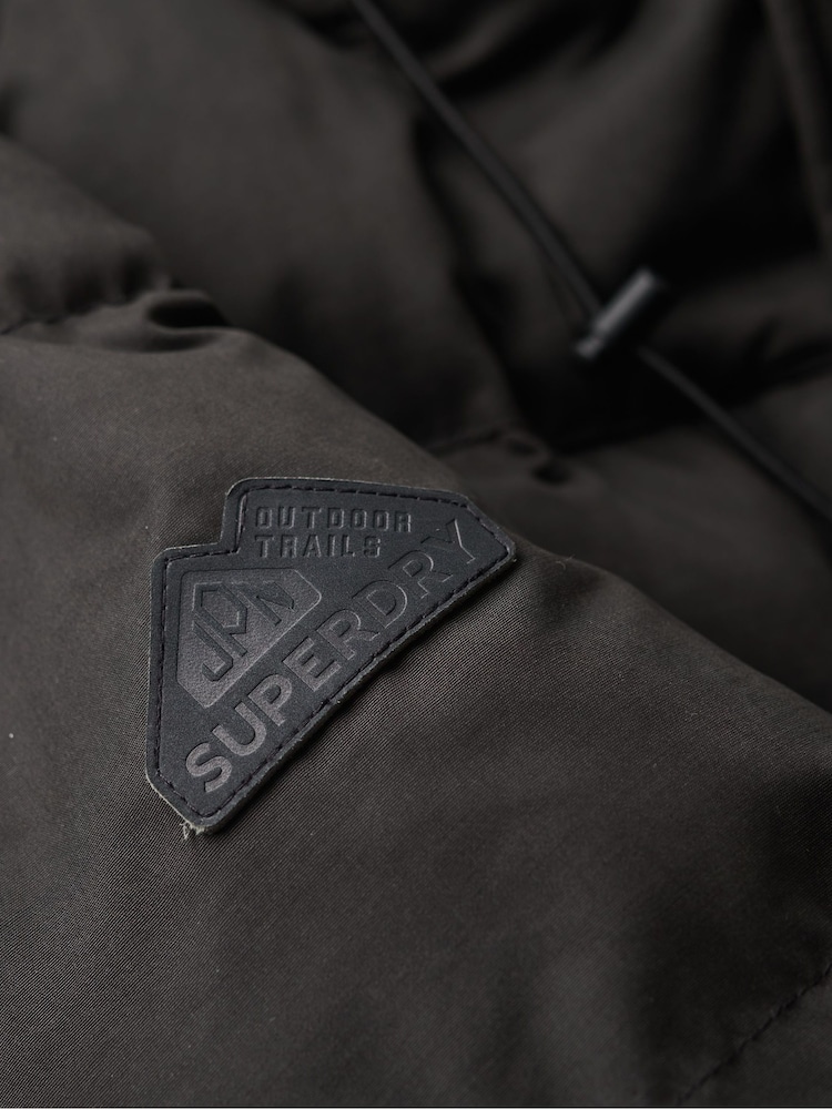 Superdry Black Hooded Parka Coat Jacket - Image 6 of 6