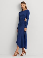 Lauren Ralph Lauren Indigo Blue Shelee Cutout Stretch Jersey Long Sleeve Dress - Image 1 of 7