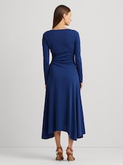 Lauren Ralph Lauren Indigo Blue Shelee Cutout Stretch Jersey Long Sleeve Dress - Image 3 of 7