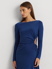 Lauren Ralph Lauren Indigo Blue Shelee Cutout Stretch Jersey Long Sleeve Dress - Image 4 of 7