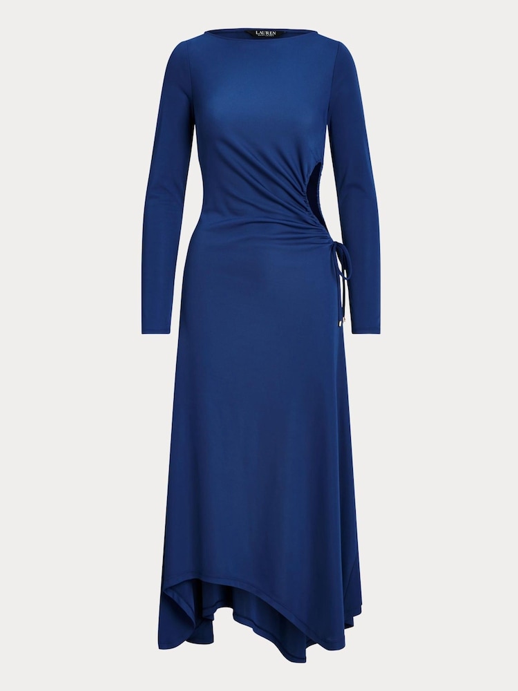 Lauren Ralph Lauren Indigo Blue Shelee Cutout Stretch Jersey Long Sleeve Dress - Image 7 of 7
