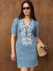 Mint Velvet Blue Embroidered Denim Mini Dress - Image 1 of 8