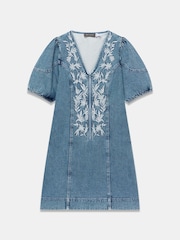 Mint Velvet Blue Embroidered Denim Mini Dress - Image 7 of 8