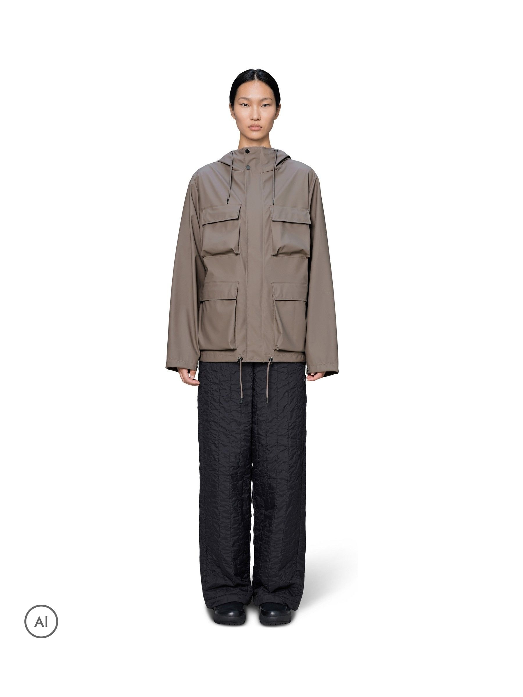 Rains Unisex Gris Waterproof Jacket À Capuche Pocket W3 - Image 4