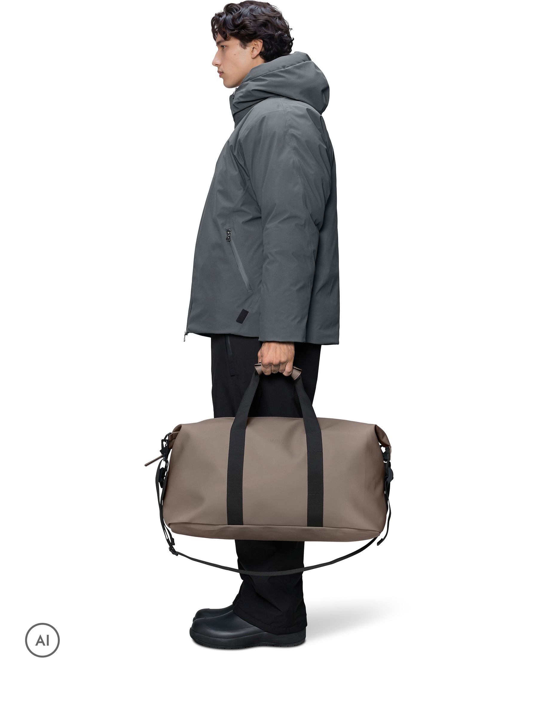 Rains Hilo Weekend Bag, Women's Waterproof Travel Holdall in Grey, 36L Capacity, 35 x 62 x 26 cm - Image 3