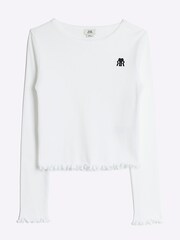 River Island White Girls Rib Lettuce Hem Top - Image 1 of 1