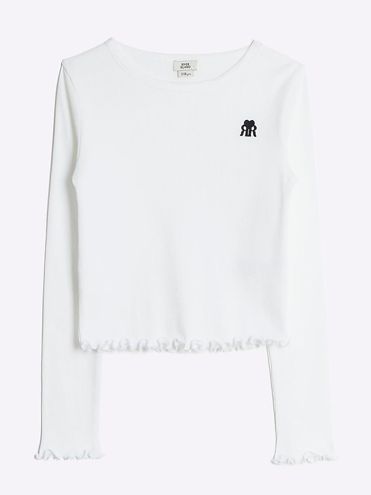 River Island White Girls Rib Lettuce Hem Top - Image 1 of 1
