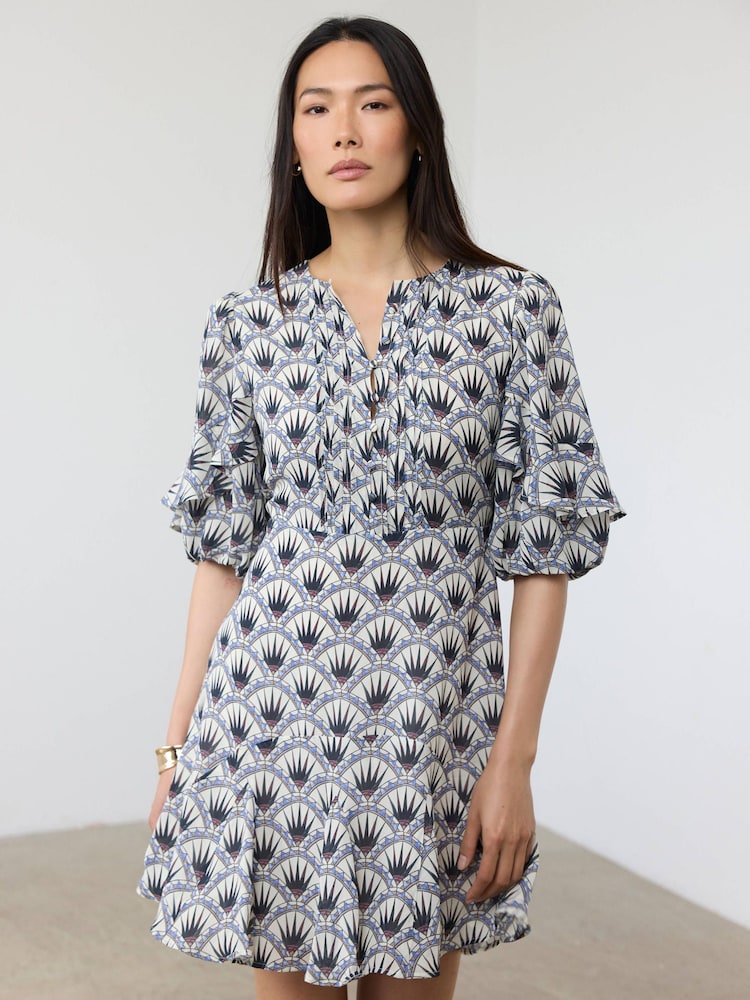 Mint Velvet Blue Geo Print Mini Dress - Image 1 of 8