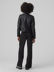 VERO MODA Black Collarless Faux Leather Biker Jacket - Image 2 of 5