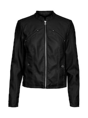 VERO MODA Black Collarless Faux Leather Biker Jacket - Image 5 of 5