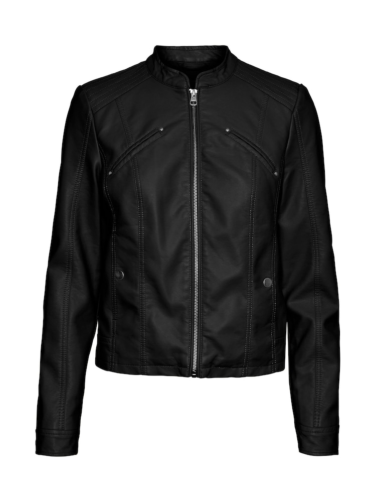 VERO MODA Black Collarless Faux Leather Biker Jacket - Image 5 of 5