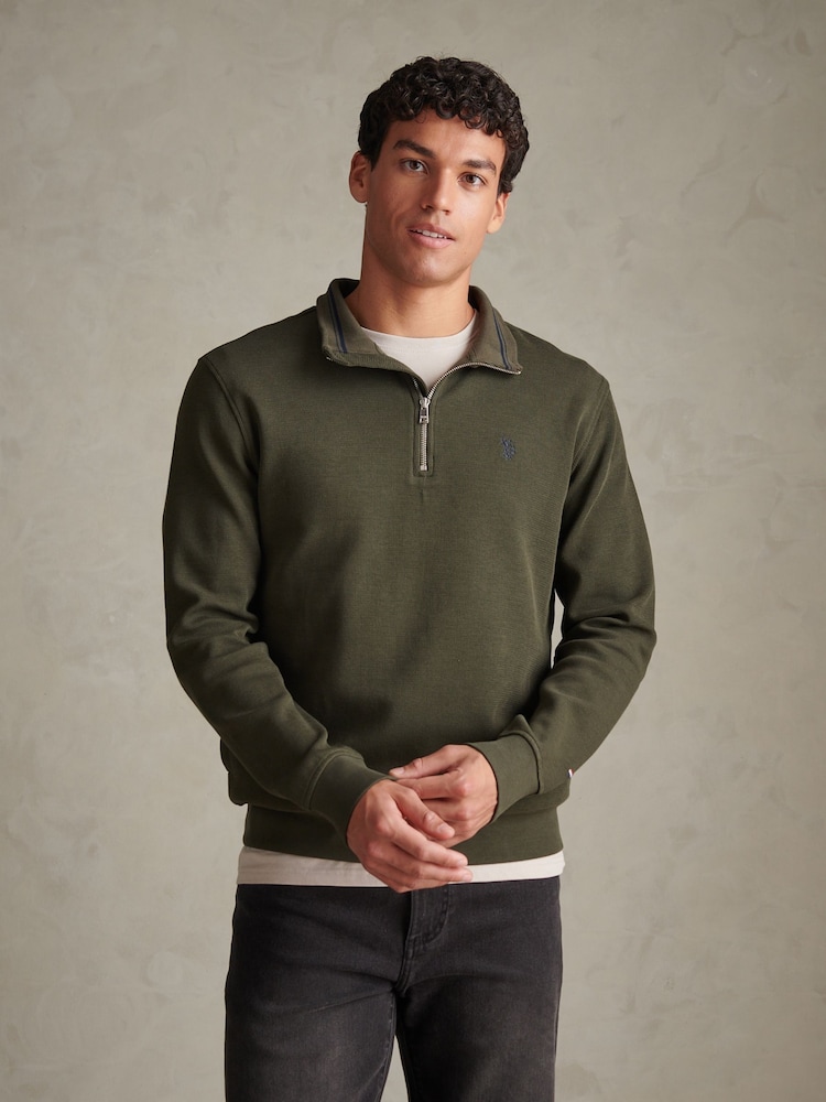 Жасыл - U.S. Polo Assn French Rib 1/4 Funnel Sweat Top - 8суретінің 1 суреті