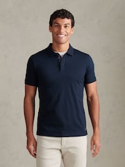 U.S. Polo Assn Navy Blue Check Trim Mercerised Cotton Polo Shirt - Image 1 of 7