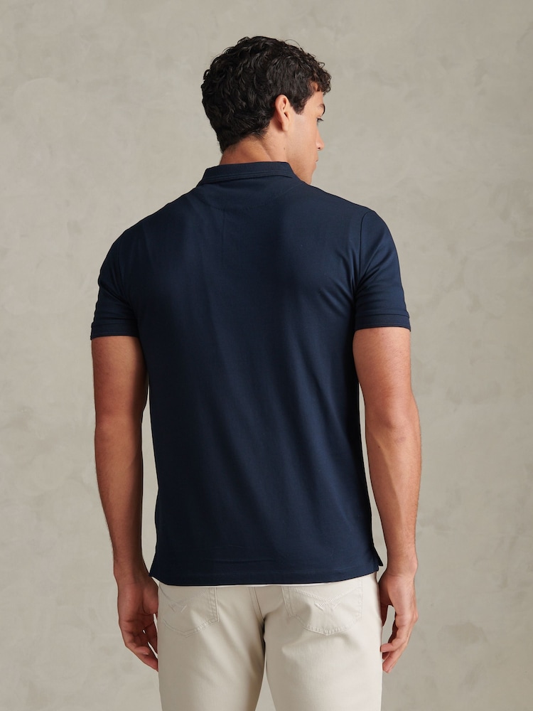 U.S. Polo Assn Navy Blue Check Trim Mercerised Cotton Polo Shirt - Image 2 of 7 U.S. Polo Assn Navy Blue Check Trim Mercerised Cotton Polo Shirt - Image 2 of 7