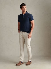 U.S. Polo Assn Navy Blue Check Trim Mercerised Cotton Polo Shirt - Image 3 of 7