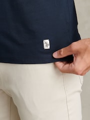 U.S. Polo Assn Navy Blue Check Trim Mercerised Cotton Polo Shirt - Image 4 of 7