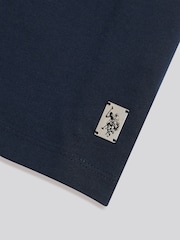U.S. Polo Assn Navy Blue Check Trim Mercerised Cotton Polo Shirt - Image 7 of 7