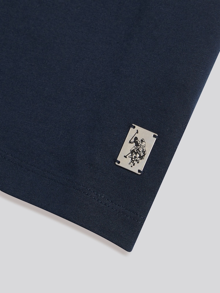 U.S. Polo Assn Navy Blue Check Trim Mercerised Cotton Polo Shirt - Image 7 of 7 U.S. Polo Assn Navy Blue Check Trim Mercerised Cotton Polo Shirt - Image 7 of 7