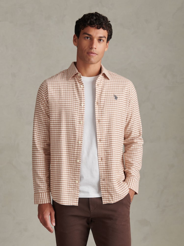 Brun - U.S. Polo Assn Textured Weave Gingham Shirt - Bilde 1 av 9