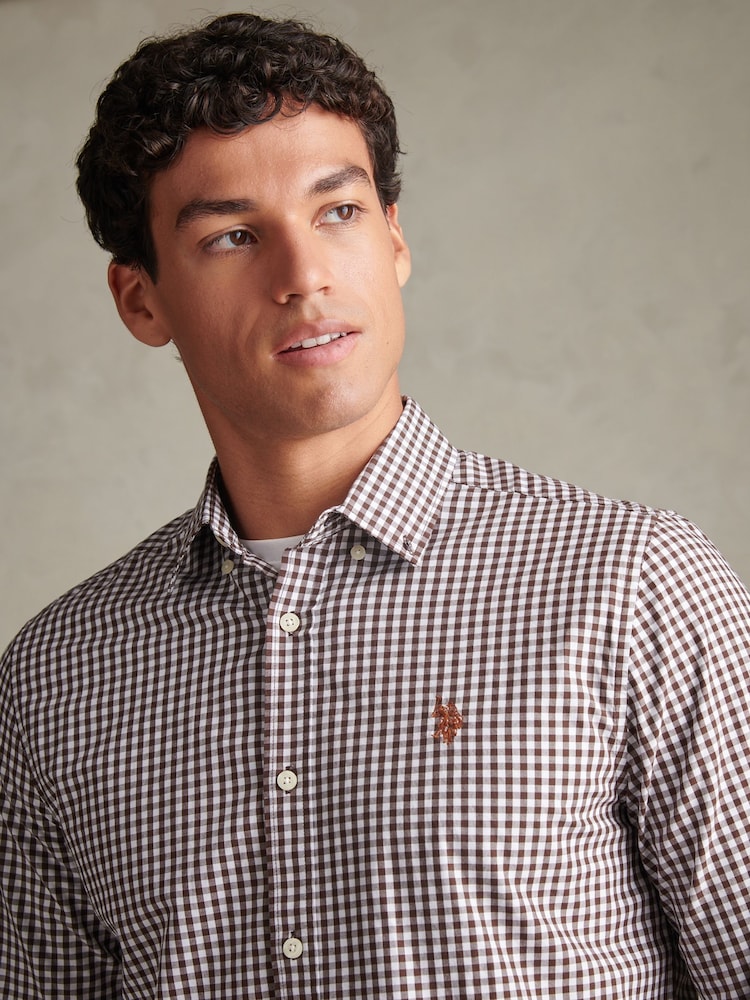 U.S. Polo Assn. Brown Gingham Shirt - Image 2 of 8 U.S. Polo Assn. Brown Gingham Shirt - Image 2 of 8