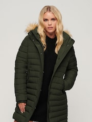 Superdry Green Fuji Hooded Mid Length Puffer Coat - Image 1 of 5
