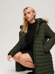 Superdry Green Fuji Hooded Mid Length Puffer Coat - Image 3 of 5