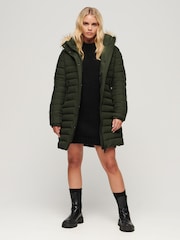 Superdry Green Fuji Hooded Mid Length Puffer Coat - Image 4 of 5