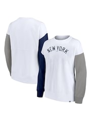 Fanatics New York Yankees Fundamentals Fleece White Crew Top Womens - Image 1 of 3