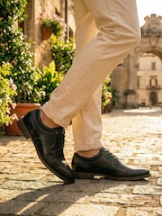 Novo Black Naples Stitch Detail Derby Lace Up Shoes - Image 1 of 4