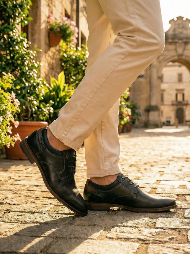 Novo Black Naples Stitch Detail Derby Lace Up Shoes - Image 1 of 4