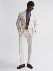 Reiss Ecru Stadium Slim Fit Double Breasted Cotton Blazer - Image 4 of 9