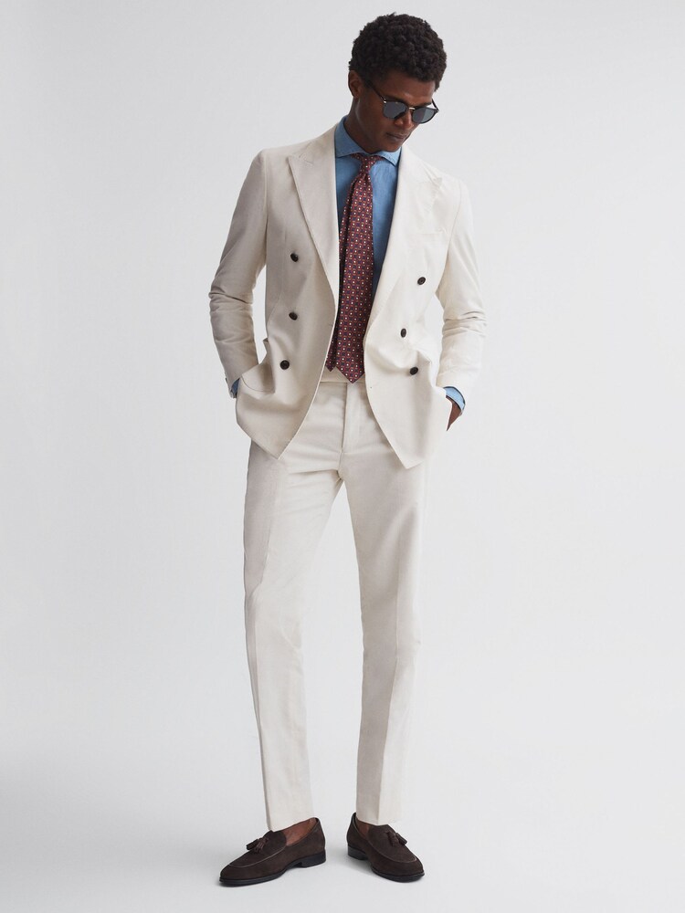 Reiss Ecru Stadium Slim Fit Double Breasted Cotton Blazer - Image 4 of 9