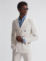 Reiss Ecru Stadium Slim Fit Double Breasted Cotton Blazer - Image 5 of 9