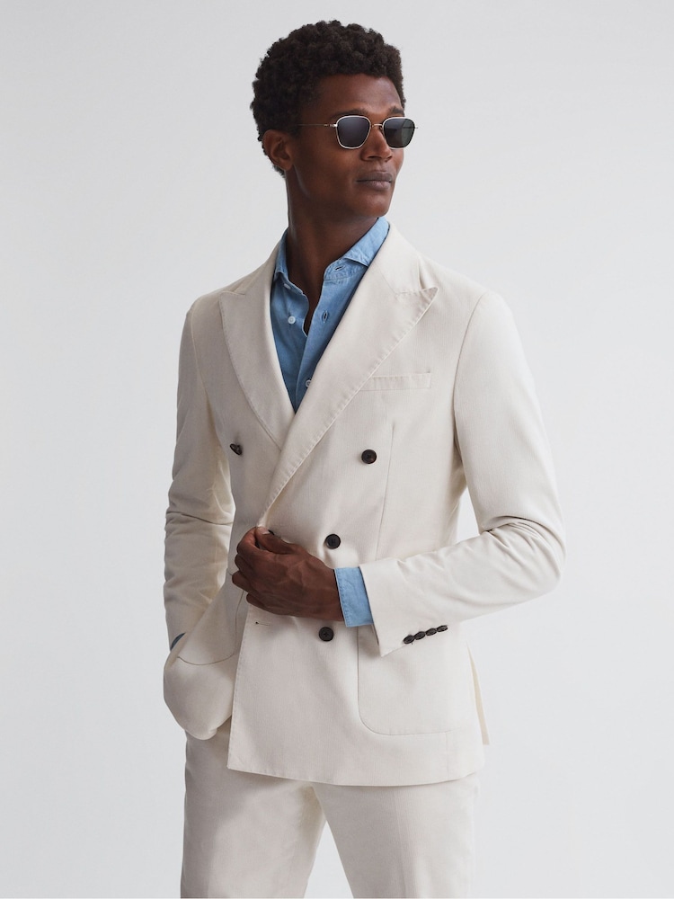 Reiss Ecru Stadium Slim Fit Double Breasted Cotton Blazer - Image 5 of 9