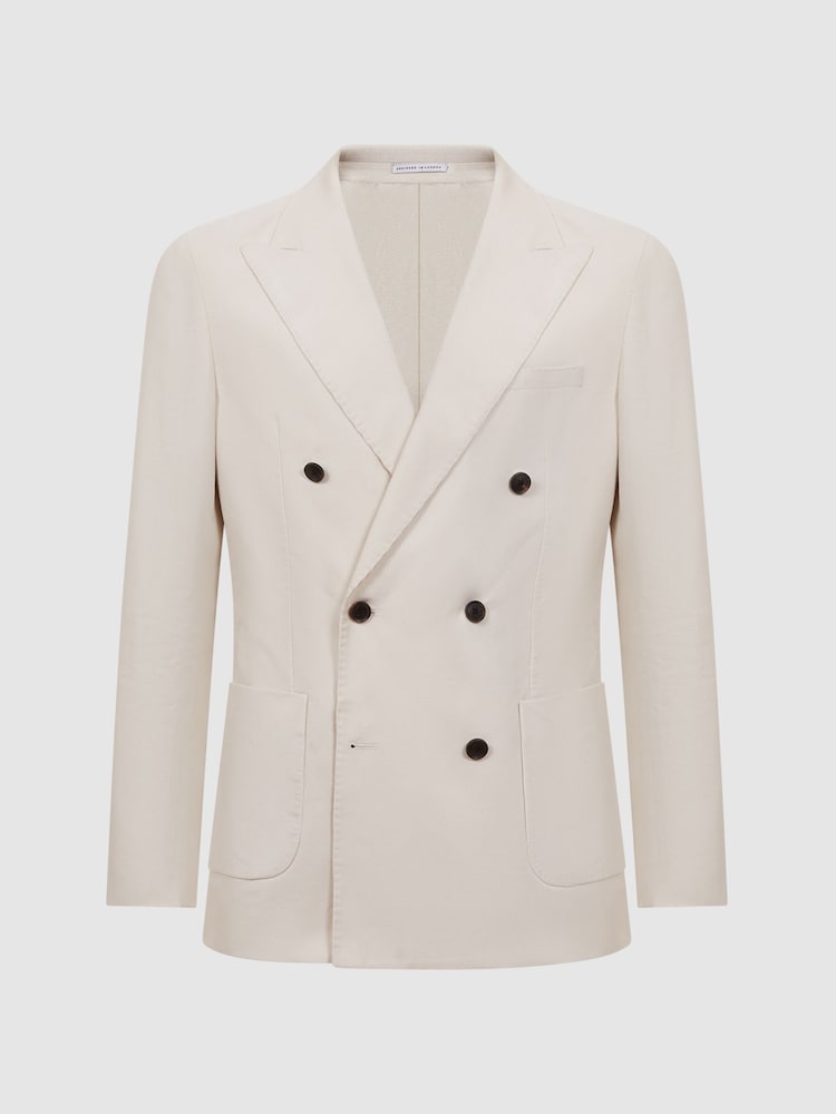 Reiss Ecru Stadium Slim Fit Double Breasted Cotton Blazer - Image 7 of 9