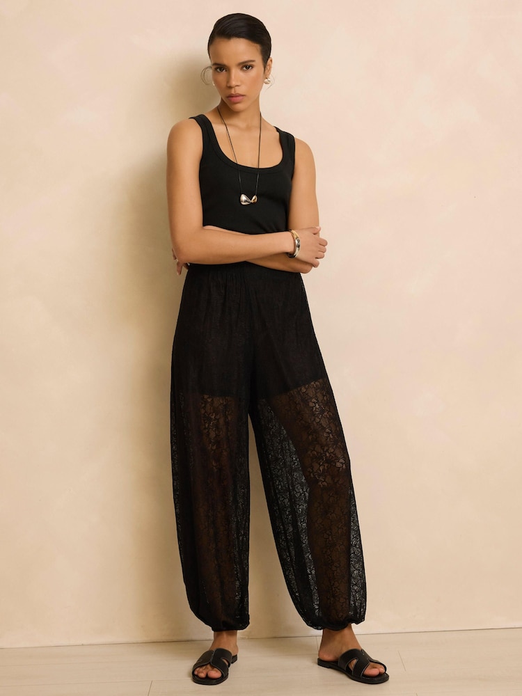 Mint Velvet Black Lace Balloon Trousers - Image 1 of 8 Mint Velvet Black Lace Balloon Trousers - Image 1 of 8