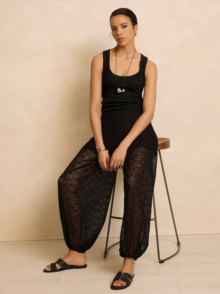 Mint Velvet Black Lace Balloon Trousers - Image 2 of 8 Mint Velvet Black Lace Balloon Trousers - Image 2 of 8