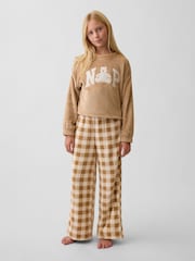 Gap Tan Brown Gingham Cosy Pyjama Bottoms (6-13yrs) - Image 1 of 4